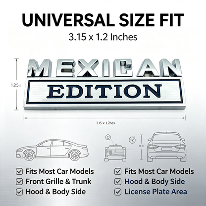 2Pcs Mexican Edition Emblem for Car, 3D Car Letters Metal Material Sticker