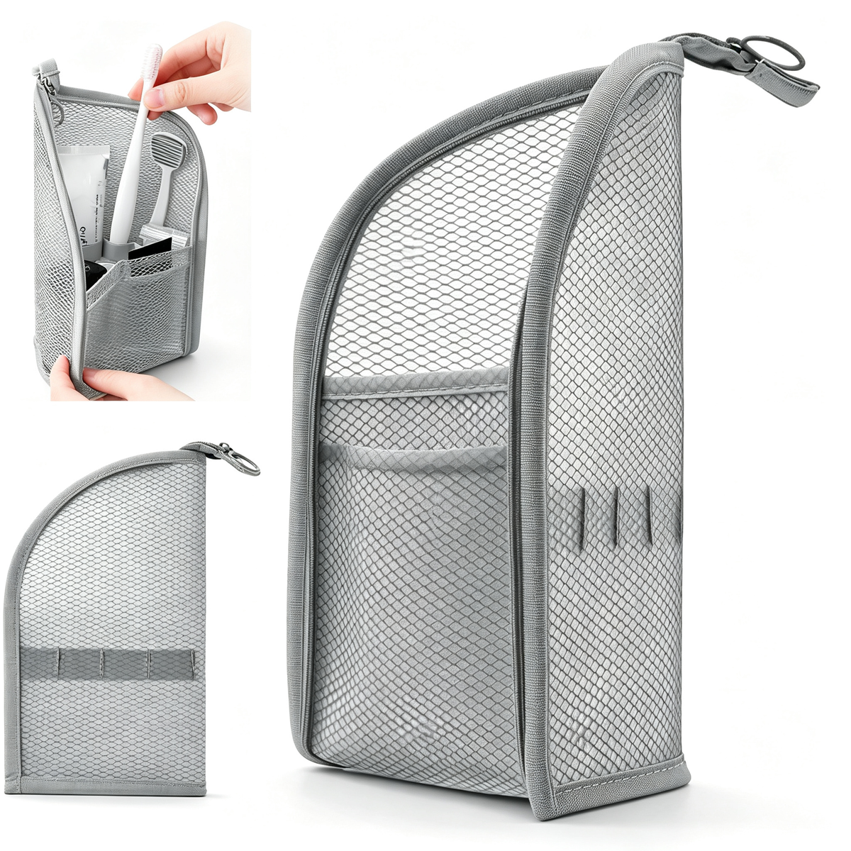 Standing Travel Toiletry Bag, Portable Mesh Cosmetic Organizer