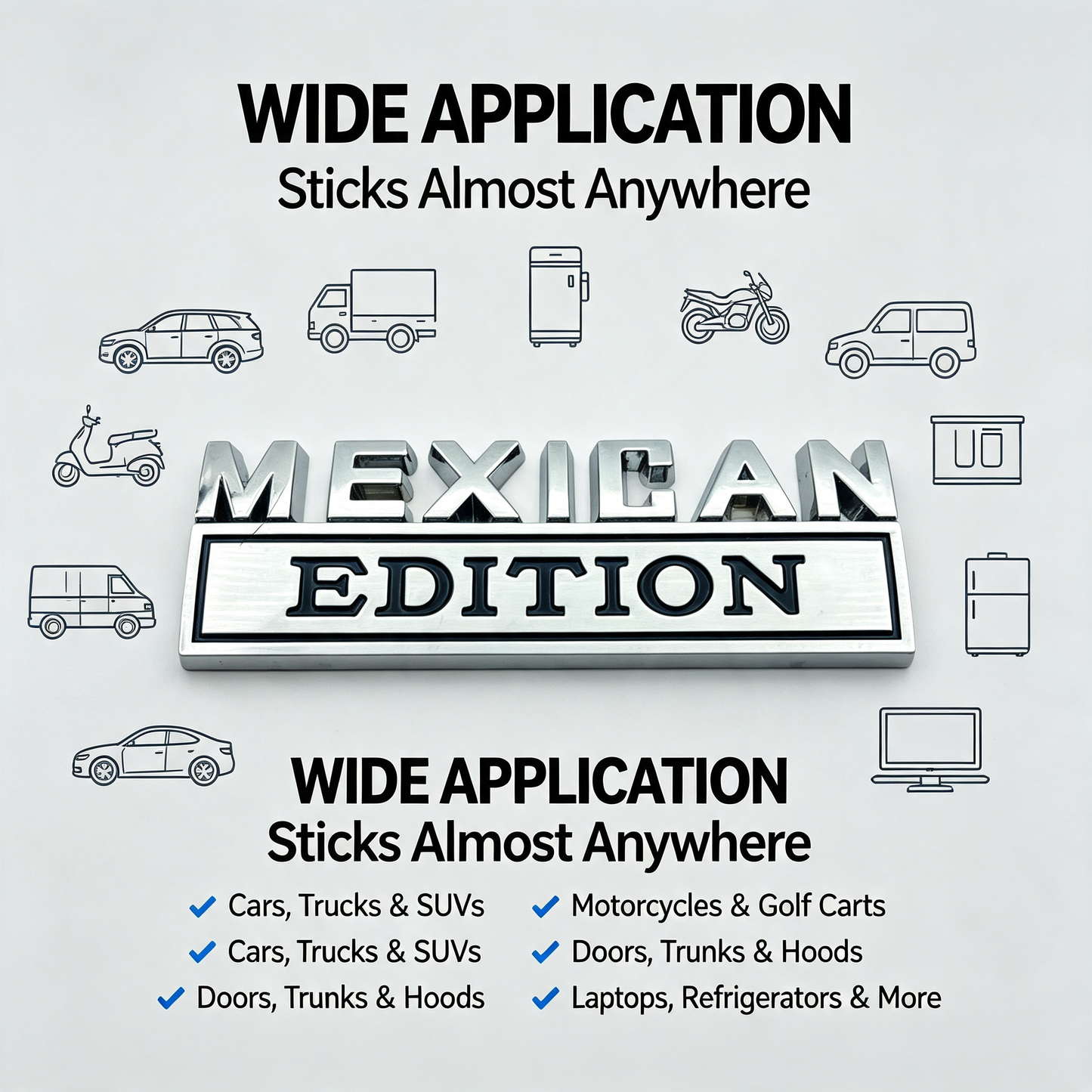 2Pcs Mexican Edition Emblem for Car, 3D Car Letters Metal Material Sticker