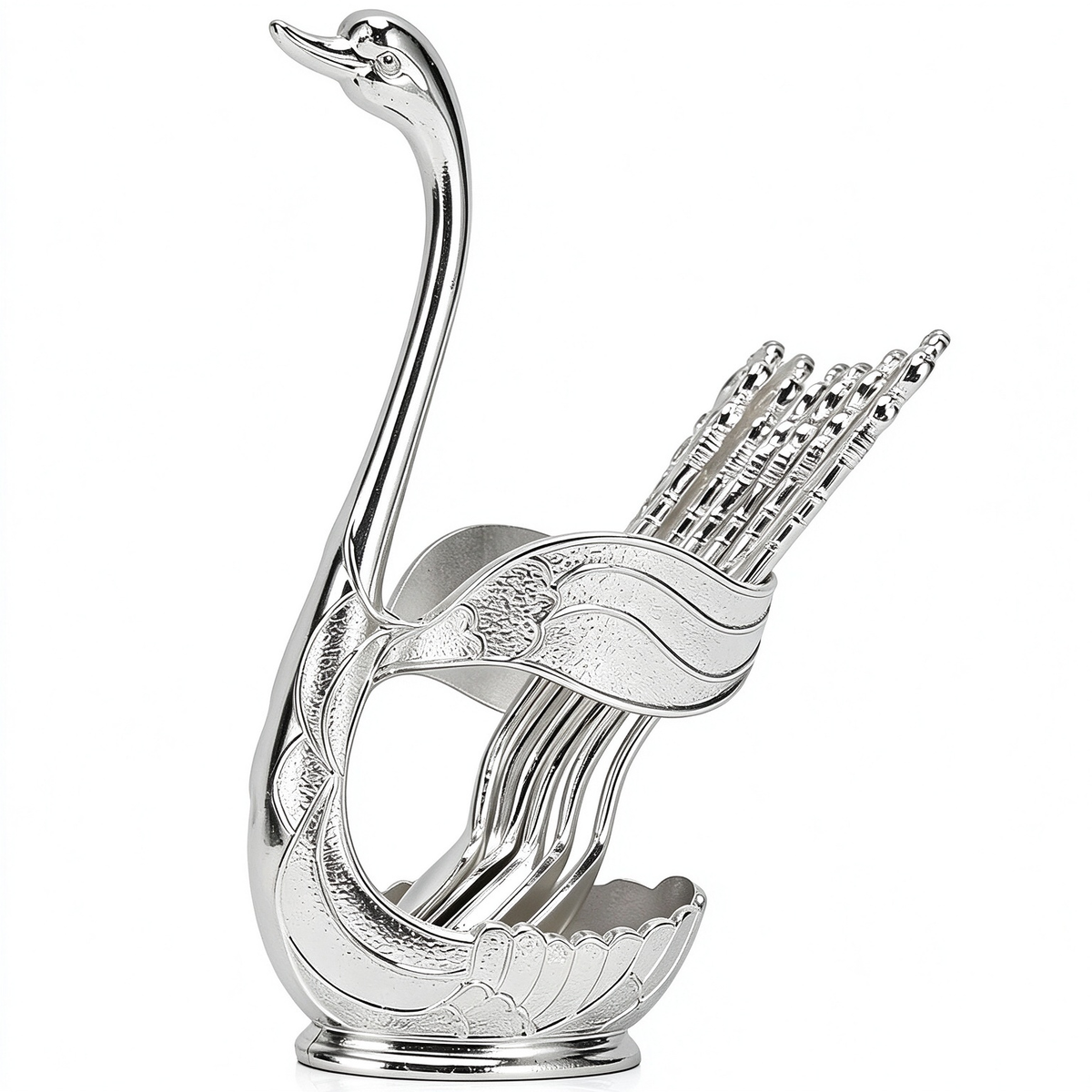 Swan Spoon Holder Set with 6 Small Dessert Spoons