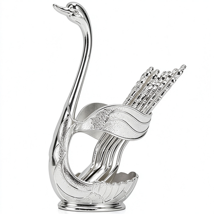 Swan Spoon Holder Set with 6 Small Dessert Spoons