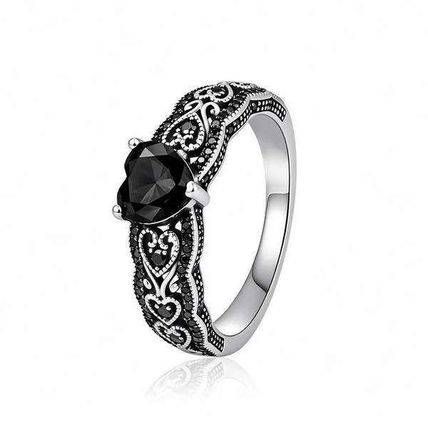 Vintage Black Synthetic Obsidian Ring Energy Crystal Ring