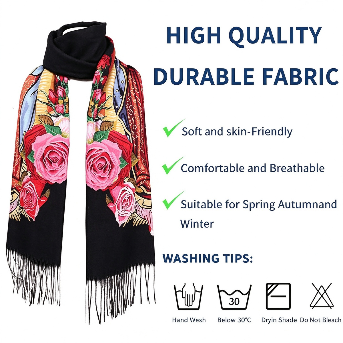 Virgen de Guadalupe Virgin Mary Prayer Shawls Tassel Wraps Cashmere