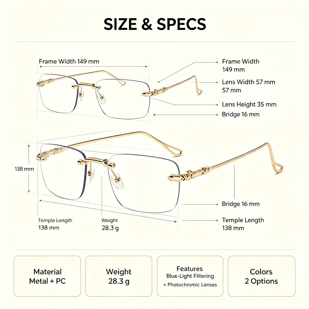 Unisex Frameless Plain Glasses, Casual Style for Daily Wear