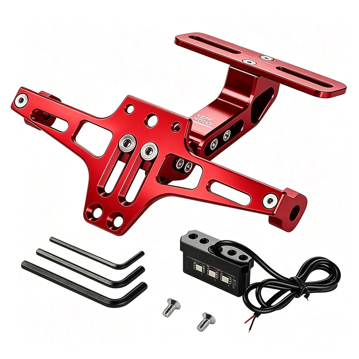 Universal Motorcycle License Plate Bracket with LED Light Aluminum