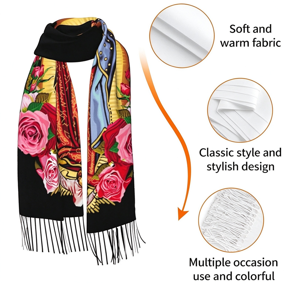 Virgen de Guadalupe Virgin Mary Prayer Shawls Tassel Wraps Cashmere
