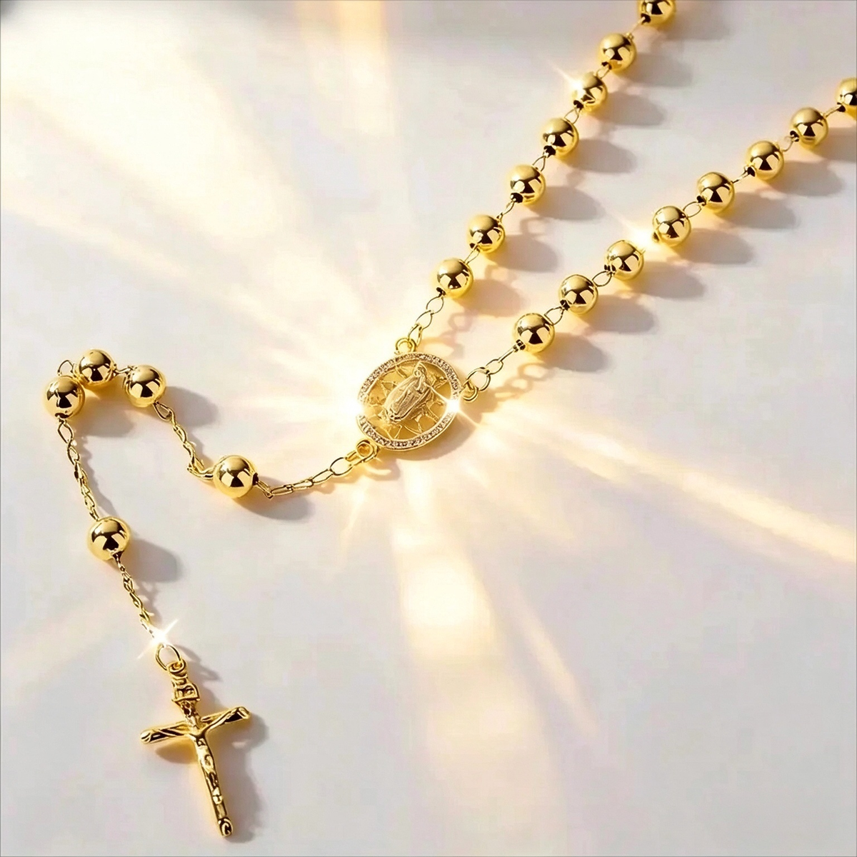 Virgin Mary Cross Clavicle Chain Rosary Necklace Long Necklace