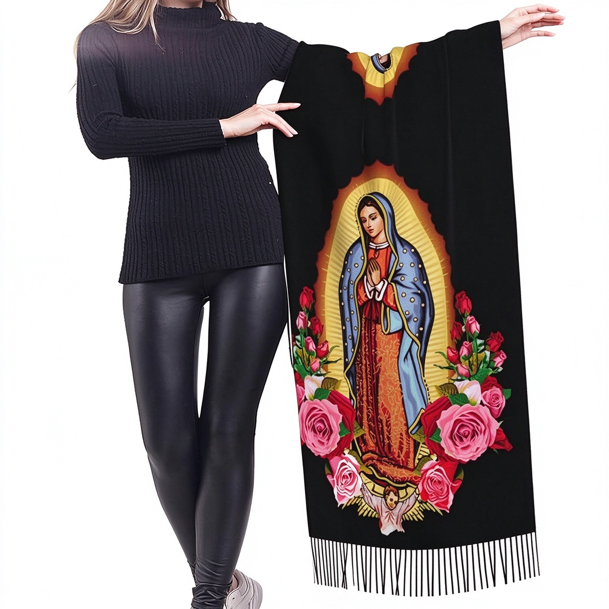 Virgen de Guadalupe Virgin Mary Prayer Shawls Tassel Wraps Cashmere