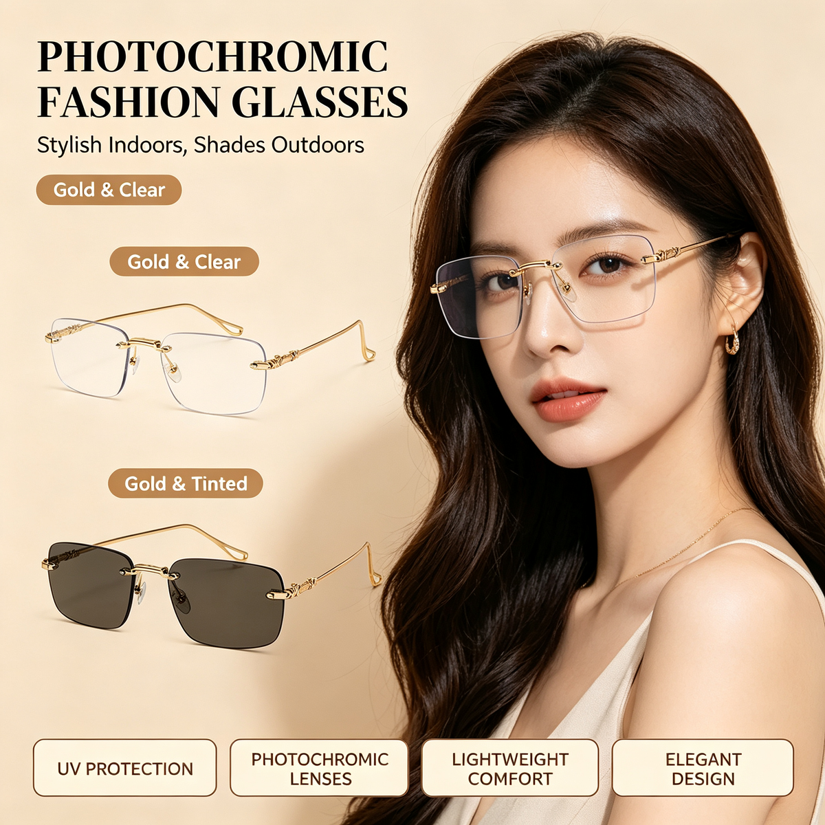 Unisex Frameless Plain Glasses, Casual Style for Daily Wear
