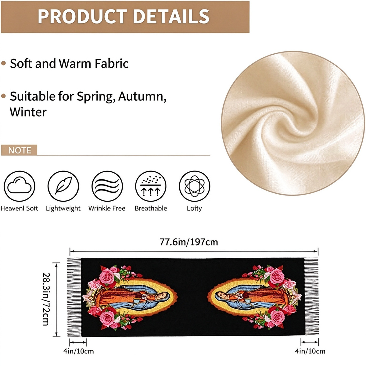 Virgen de Guadalupe Virgin Mary Prayer Shawls Tassel Wraps Cashmere