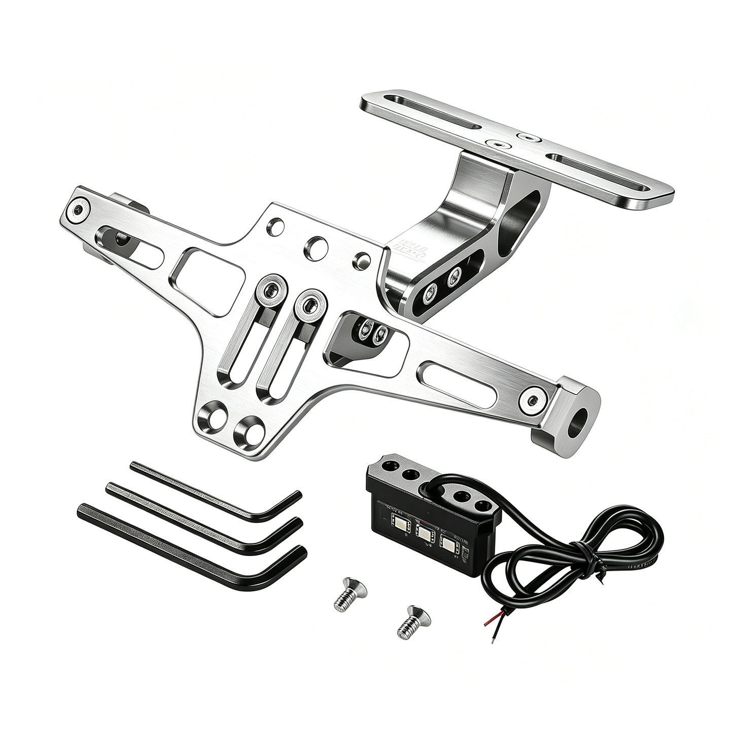 Universal Motorcycle License Plate Bracket with LED Light Aluminum
