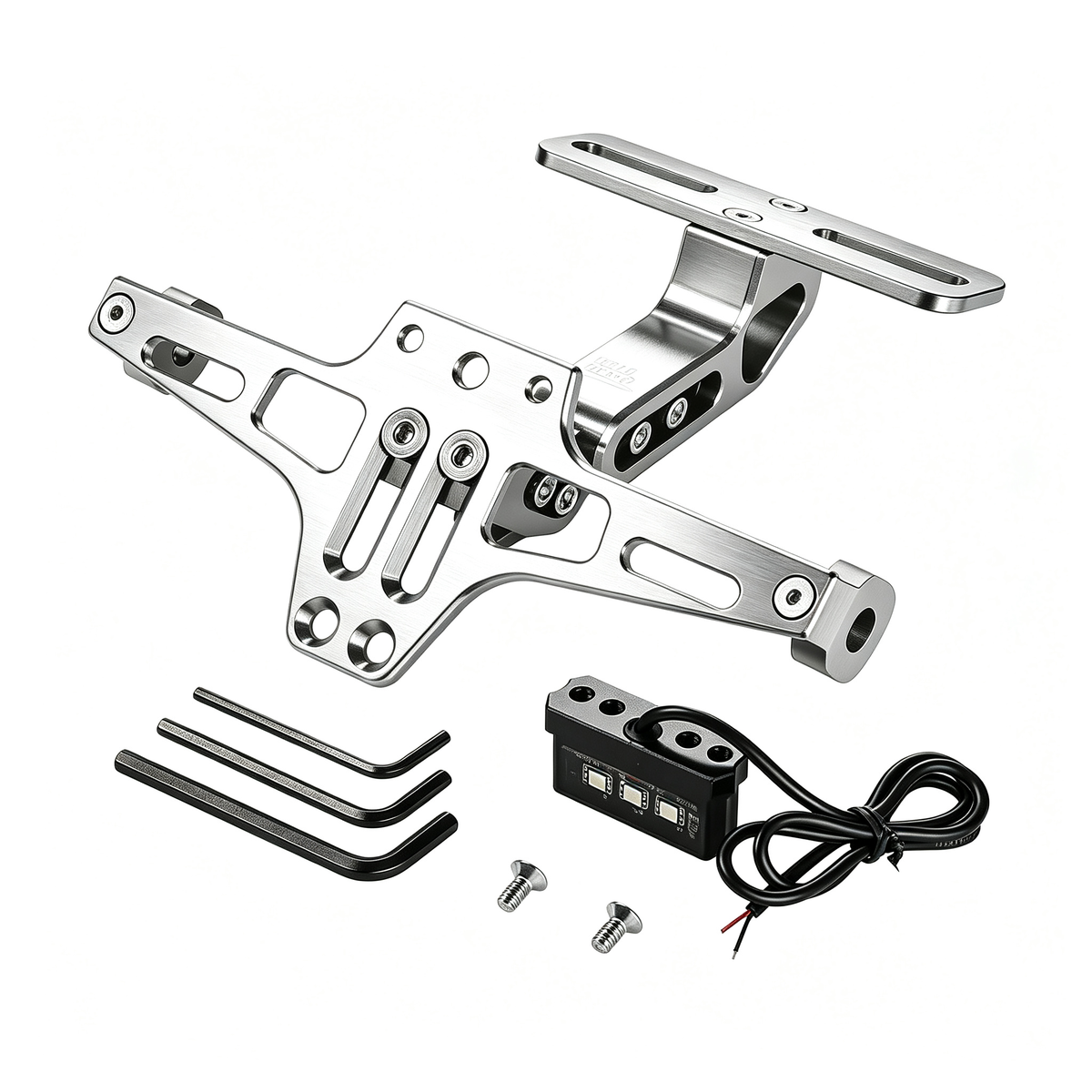 Universal Motorcycle License Plate Bracket with LED Light Aluminum