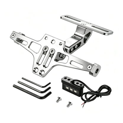 Universal Motorcycle License Plate Bracket with LED Light Aluminum
