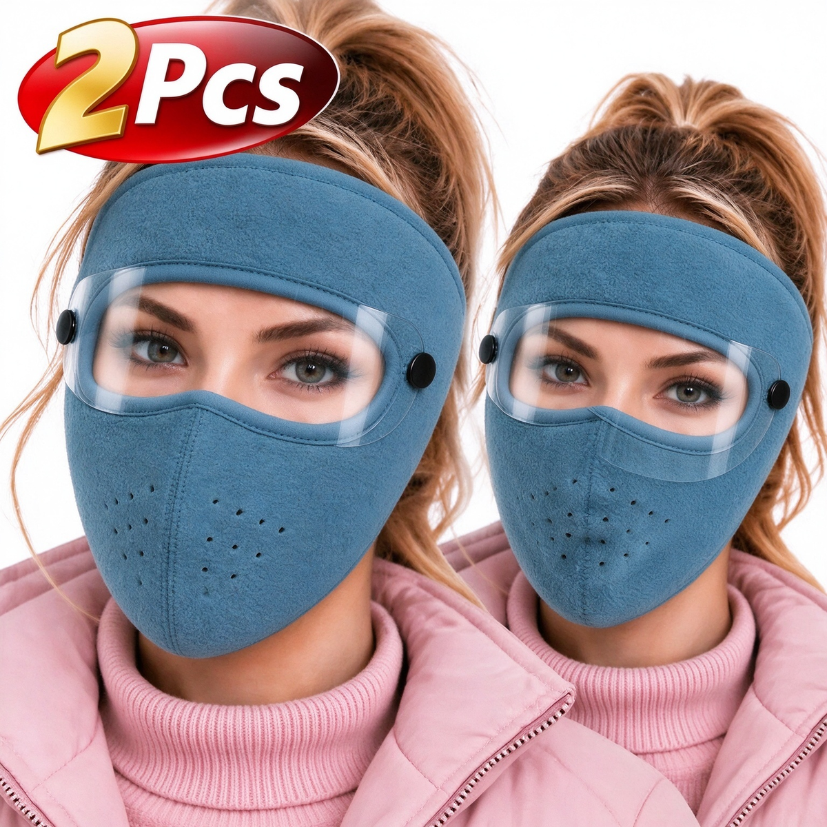 2PCS Winter Face Mask with Detachable Goggles, Windproof Thermal