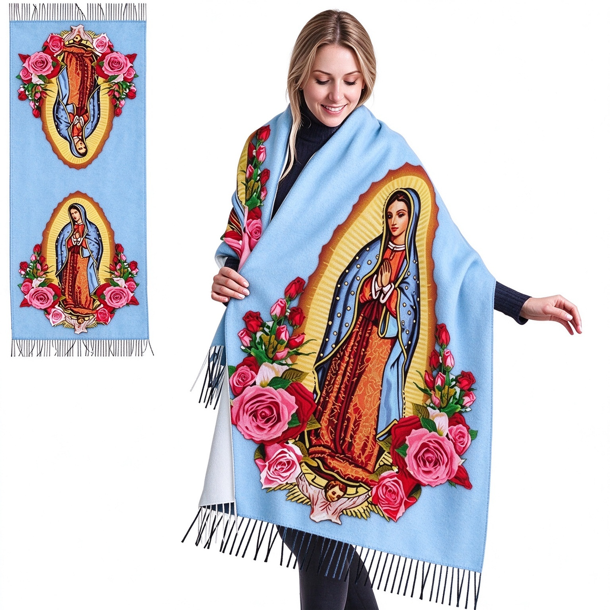 Virgen de Guadalupe Virgin Mary Prayer Shawls Tassel Wraps Cashmere