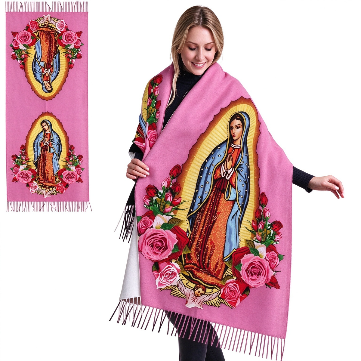 Virgen de Guadalupe Virgin Mary Prayer Shawls Tassel Wraps Cashmere