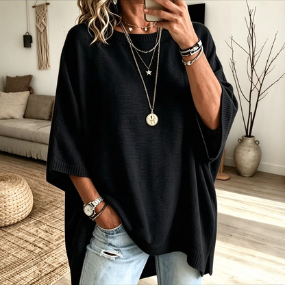 Loose-fitting, Solid-color, Casual Knit Sweater for Women