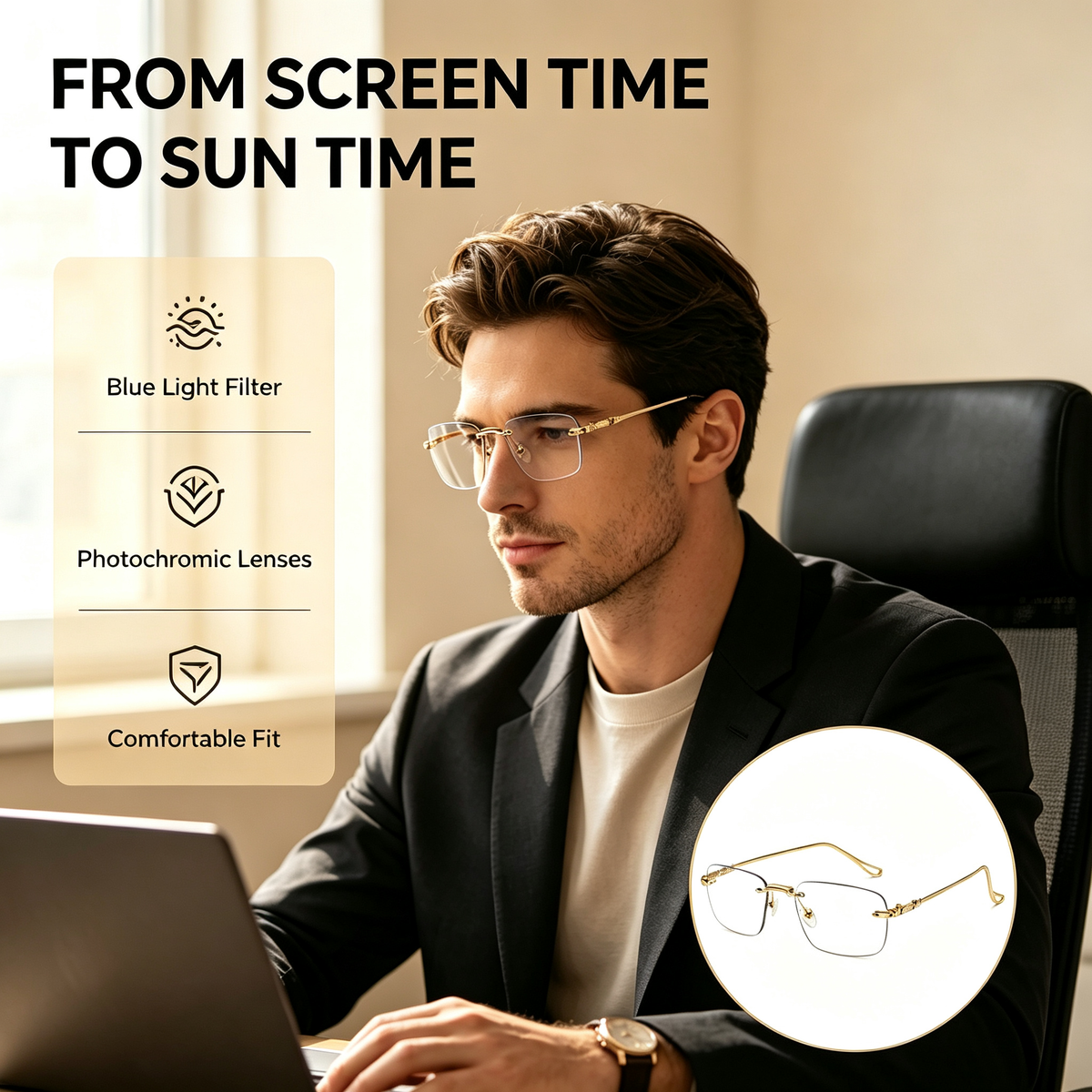 Unisex Frameless Plain Glasses, Casual Style for Daily Wear
