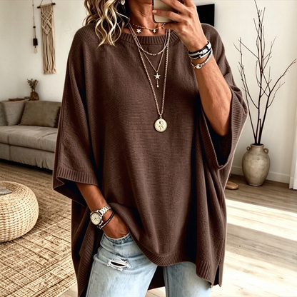 Loose-fitting, Solid-color, Casual Knit Sweater for Women