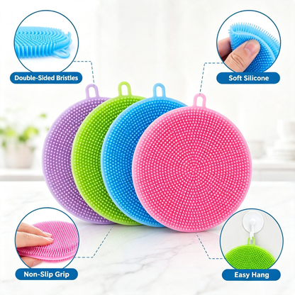 4 Pack Silicone Dish Scrubber Food Grade BPA Free Reusable