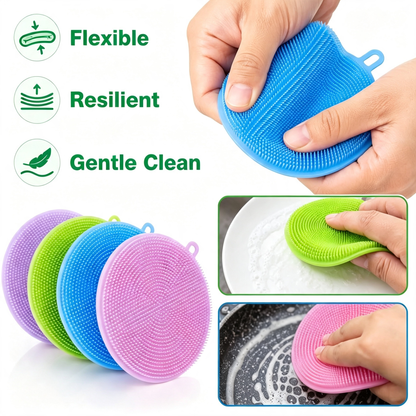4 Pack Silicone Dish Scrubber Food Grade BPA Free Reusable