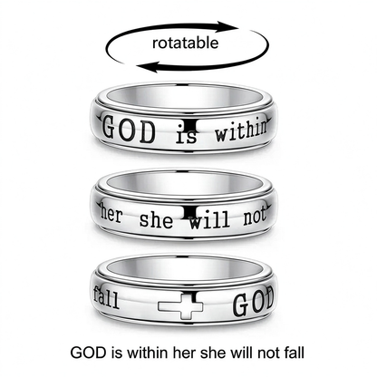Women's Spinner Christian Ring Engraved Psalm 46:5 Verse and Holy Cross