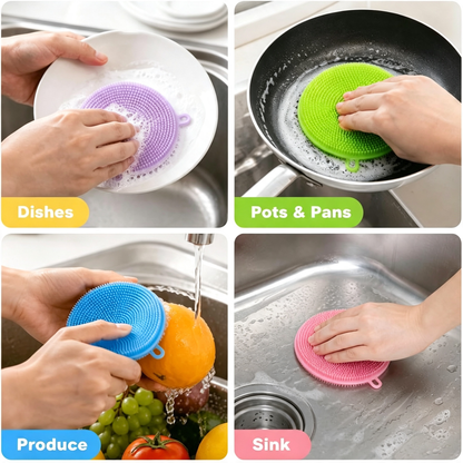 4 Pack Silicone Dish Scrubber Food Grade BPA Free Reusable