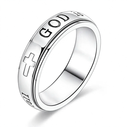 Women's Spinner Christian Ring Engraved Psalm 46:5 Verse and Holy Cross