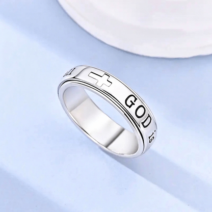 Women's Spinner Christian Ring Engraved Psalm 46:5 Verse and Holy Cross