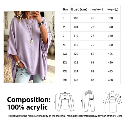 Loose-fitting, Solid-color, Casual Knit Sweater for Women