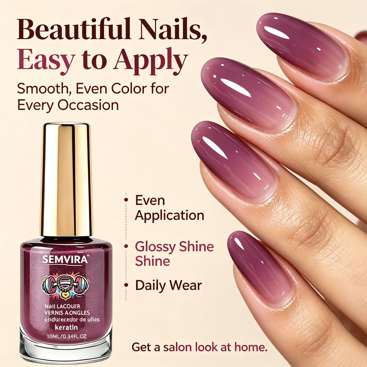 2PCS Glossy Grape Purple Nail Polish with Strengthening Formula Quick Dry