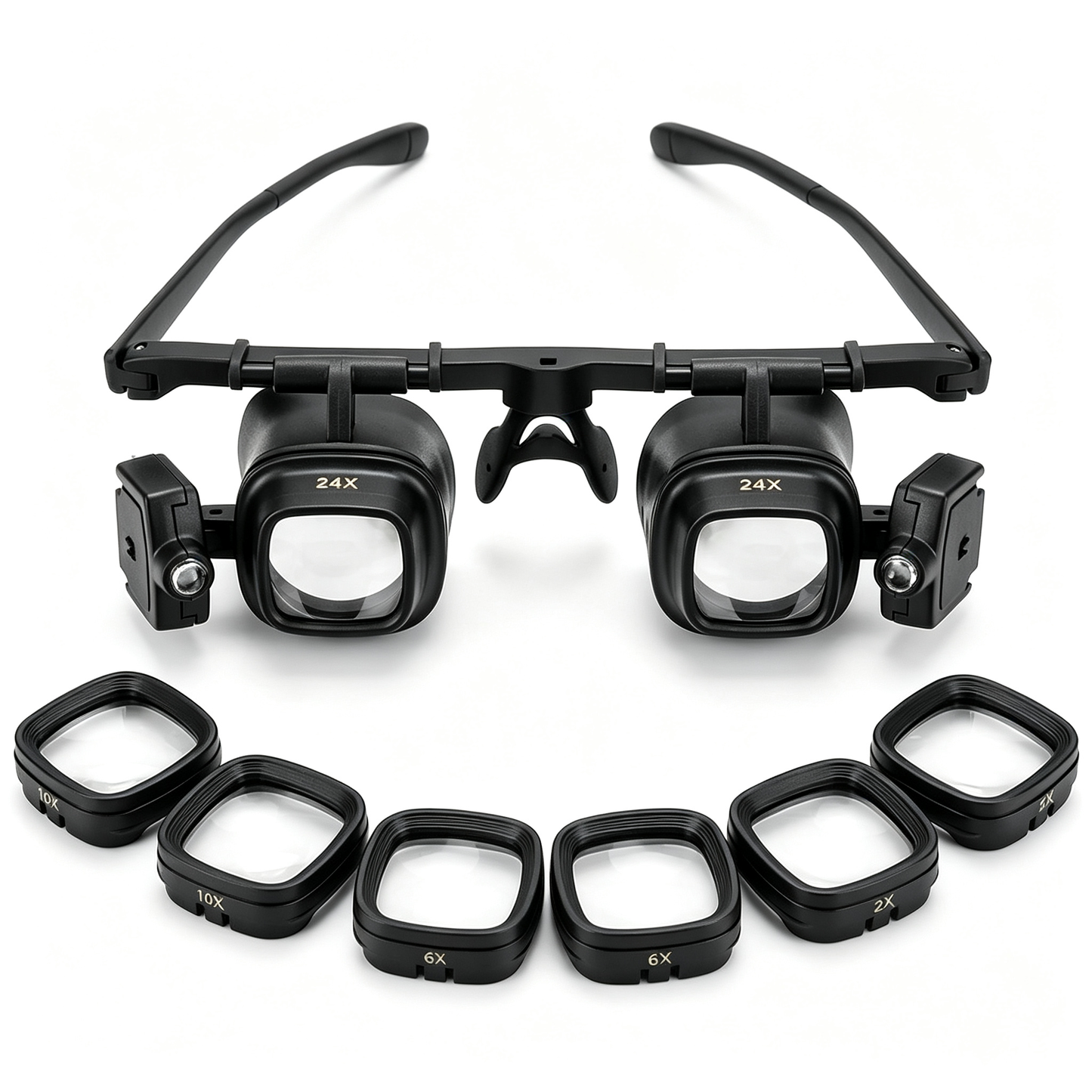 24X Headband Magnifying Glasses with 2 LED Lights4 Sets of Interchangeable Lenses (2X, 6X, 10X, 24X)