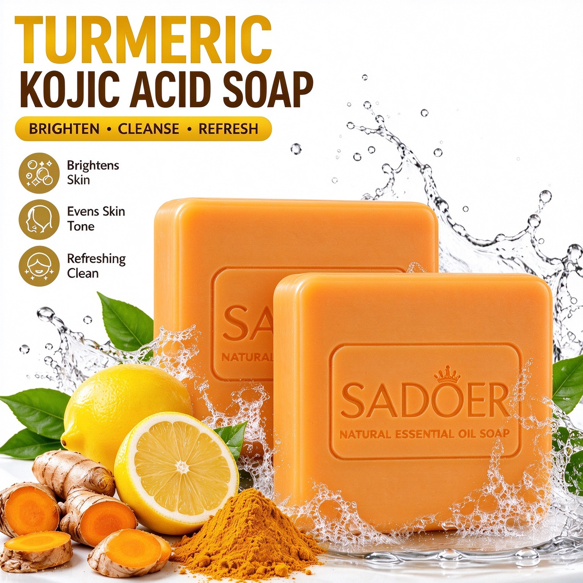 2Pcs Turmeric Lemon Kojic Acid Ginger Handmade Essential Oil Soap
