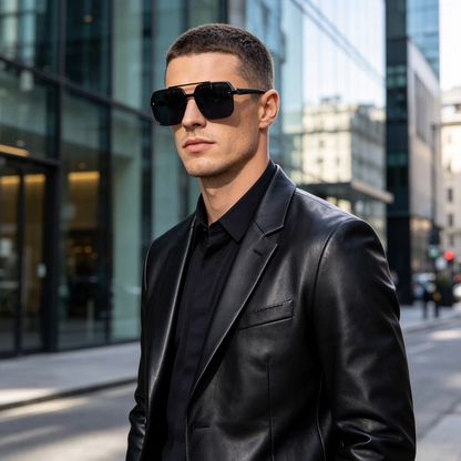 Retro Square Sunglasses Semi-Rimless Double Beam, UV Protection Lens