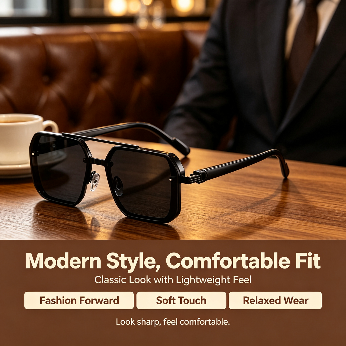 Retro Square Sunglasses Semi-Rimless Double Beam, UV Protection Lens