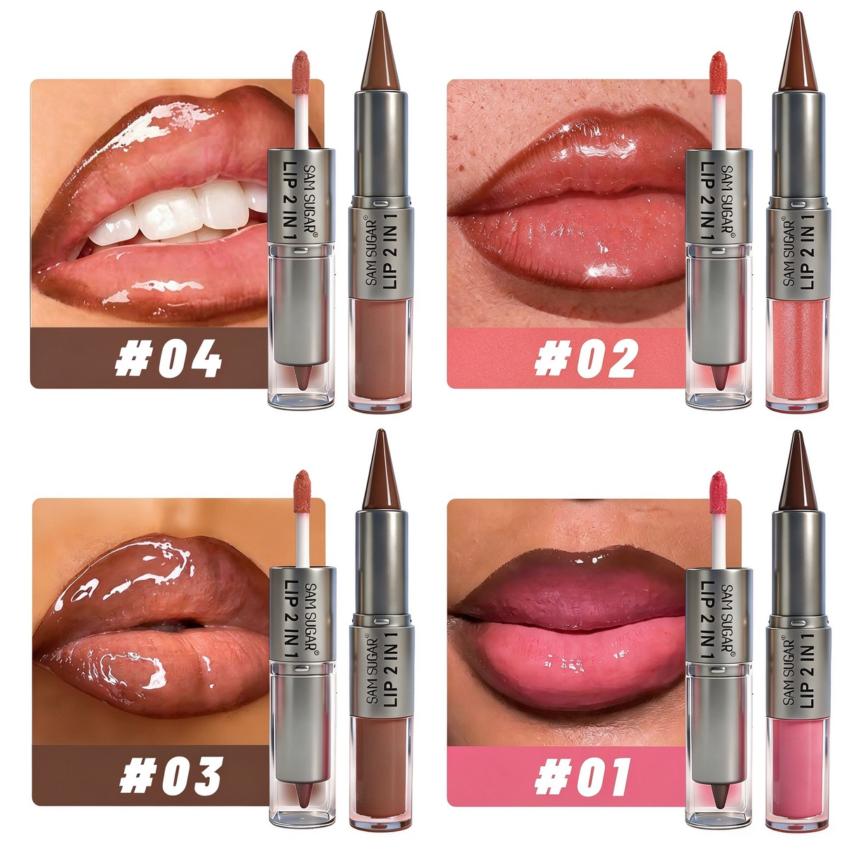 4Pcs/set Dual-Ended 2-in-1 Lip Gloss & Matte Lip Liner