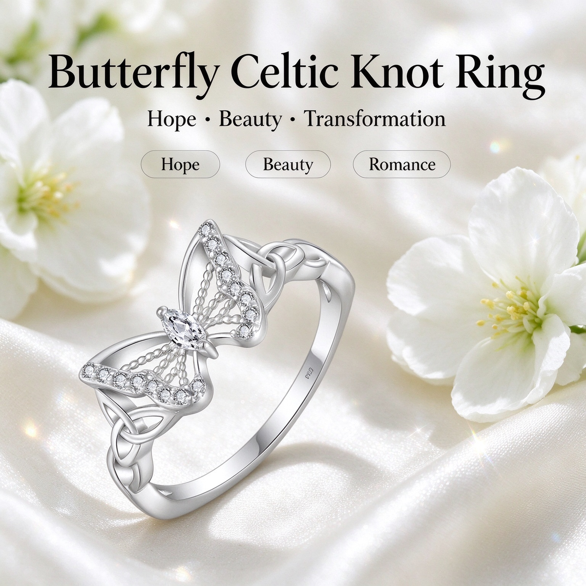 Butterfly Ring with 5A Cubic Zirconia Accent, Celtic Knot Design