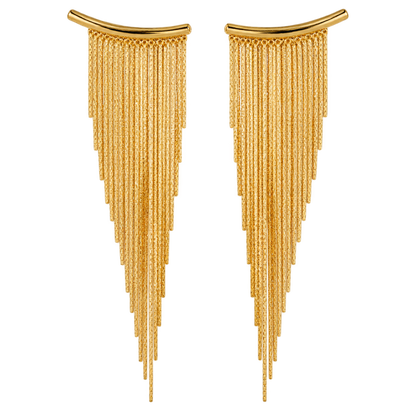 1 Pair of Fashionable and Trendy Golden Tassel Stud Earrings, Shining Daily Party Jewelry for Women