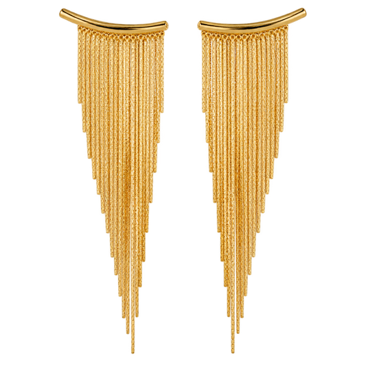 1 Pair of Fashionable and Trendy Golden Tassel Stud Earrings, Shining Daily Party Jewelry for Women