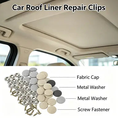 50Pcs Car Roof Headliner Repair Buttons, Fabric Covered Retainer Screws, Auto Ceiling Liner Fixing Snap Fastener Clips