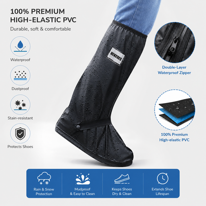 1Pair Waterproof Shoe Covers, Reusable & Foldable Rain Boot Shoe Cover with Zipper, Non-Slip, Reflector