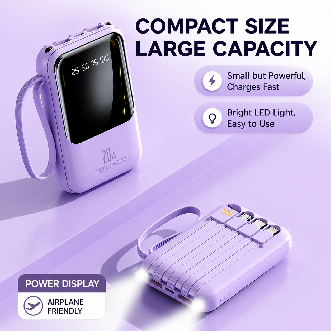20000mAh 20W Fast Charging Portable Power Bank for Apple and Android Devices with Smart Digital Display