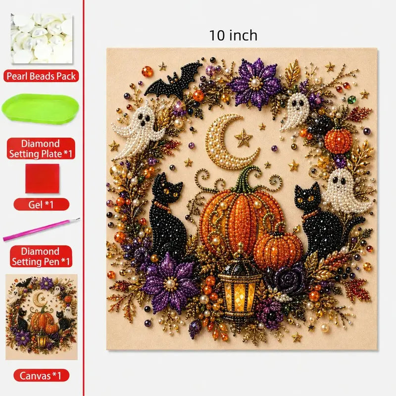 Halloween Ghost Pearl Art DIY Kit, 10x10 Inch, Spooky Cute 3D Diamond Painting Crafts