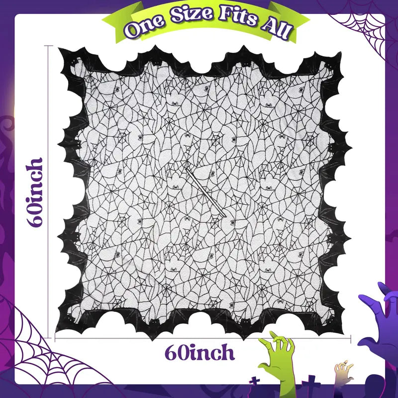 Halloween Poncho for Women, Black Lace Spider Web Cape