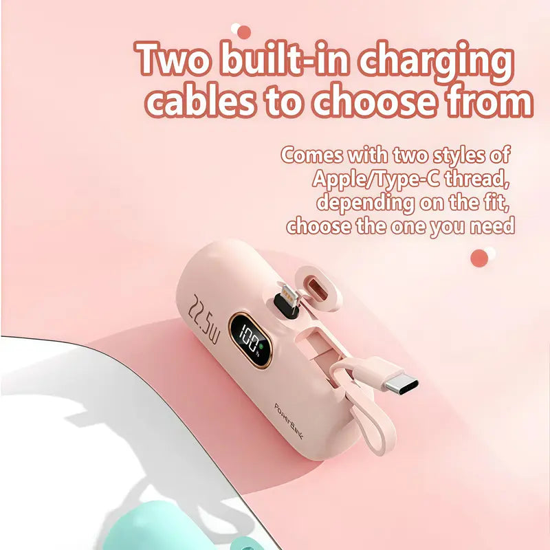 Pocket-Sized 5000mAh Charger, 22.5W Fast Charge, Type-C & USB-A