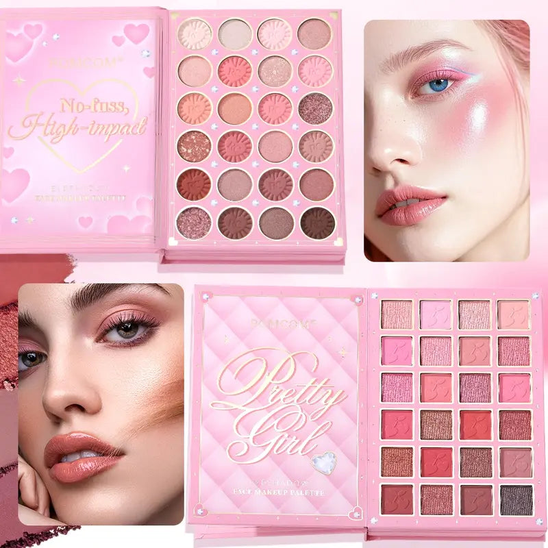 Multifunctional Eyeshadow Palette Book: Shimmer & Matte Shades, Lipstick, and Contouring