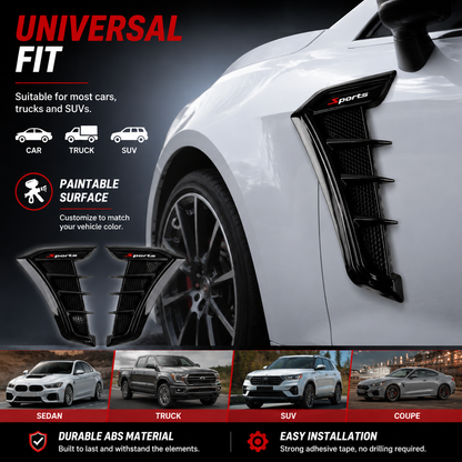2PCS Car Fender Vents, Sporty Body Kit for Cars, TPU Scratch-Resistant Impact-Resistant