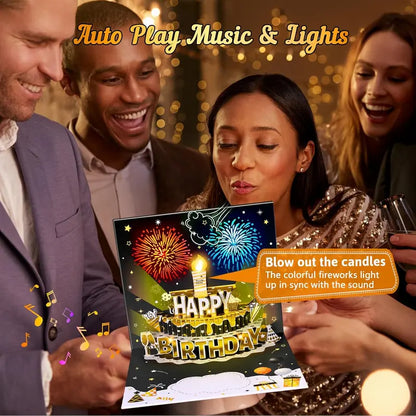 DIY Fireworks Pop-Up Cake Greeting Card with Light and Music