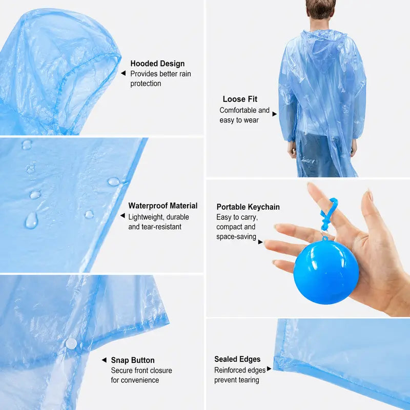 5Pcs Portable Disposable Emergency Raincoats Waterproof Rain Poncho in A Ball
