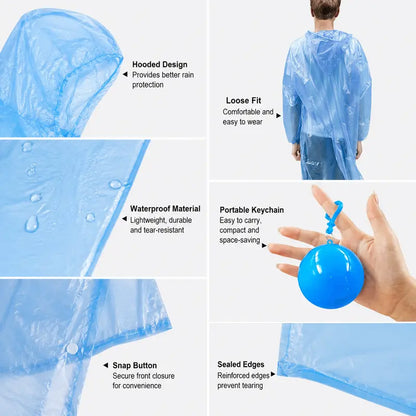 5Pcs Portable Disposable Emergency Raincoats Waterproof Rain Poncho in A Ball